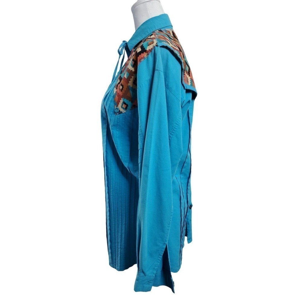 Vintage Together! Western Aztec Blue Button Up Womens Long Sleeve Shirt Rodeo M - Picture 5 of 15